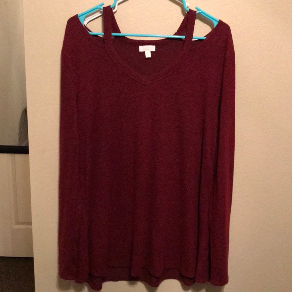 Shoulder Cut Out Red Sweater